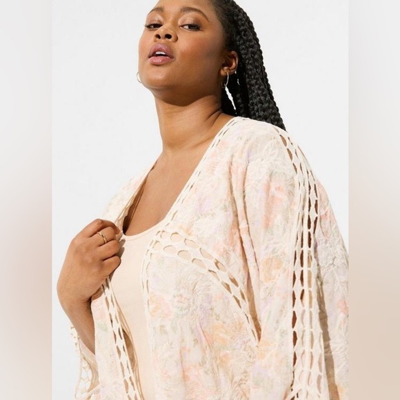 Torrid Crochet Lace Inset Kimono 100% Cotton Size 1X/2X NWT - Picture 4 of 12